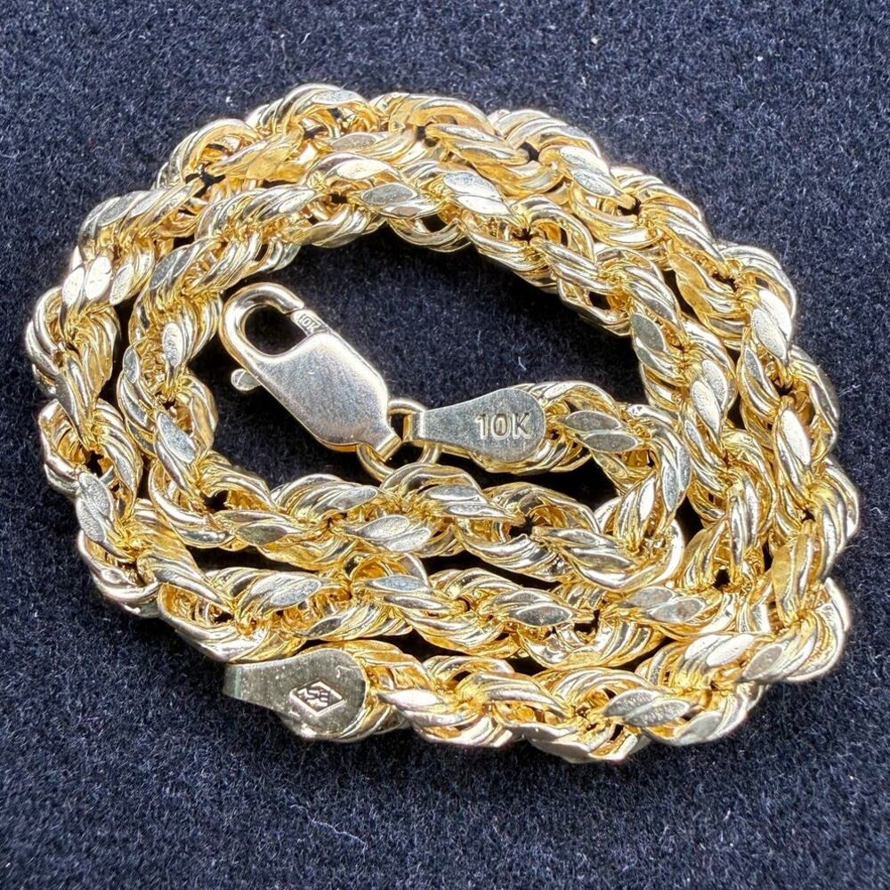 Jewelry Solid 10k Yellow Italian Gold Diamond Cut Rope Bracelet 8” Long 4mm Wide